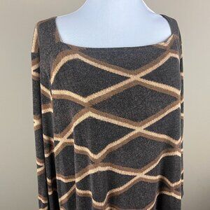 Lauren Ralph Lauren 3/4 Sleeve Knit Top Blouse Plus Size 3X Brown Tan, Geometric